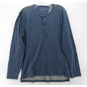 John Varvatos Shirt Medium Henley Pullover Thermal Elbow Patches Knit